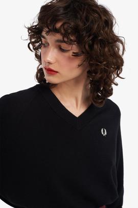 Jersey Fred Perry Pico Negro Para Mujer