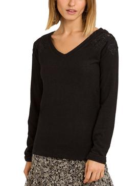 Camiseta Naf Naf Encajes Negro Para Mujer