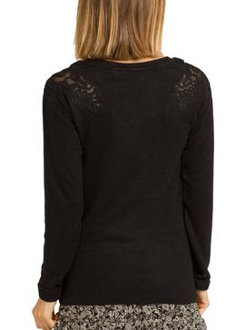 Camiseta Naf Naf Encajes Negro Para Mujer