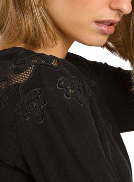 Camiseta Naf Naf Encajes Negro Para Mujer