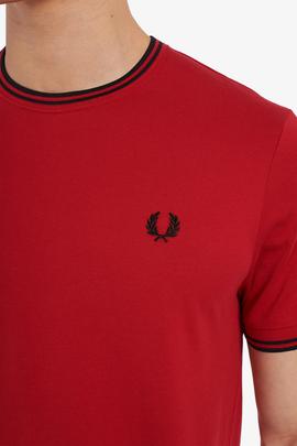 Camiseta Fred Perry Dos Ribetes Rojo Para Hombre