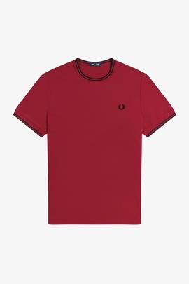 Camiseta Fred Perry Dos Ribetes Rojo Para Hombre
