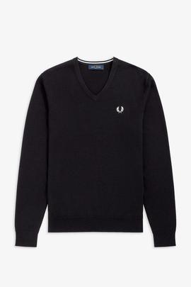 Jersey de Cuello Pico Negro Fred Perry Para Hombre