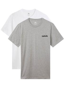 Pack 2 Camisetas Levis Crewneck Blanco Gris Hombre