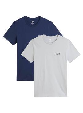 Pack 2 Camisetas Levis Crewneck Marino Blanco