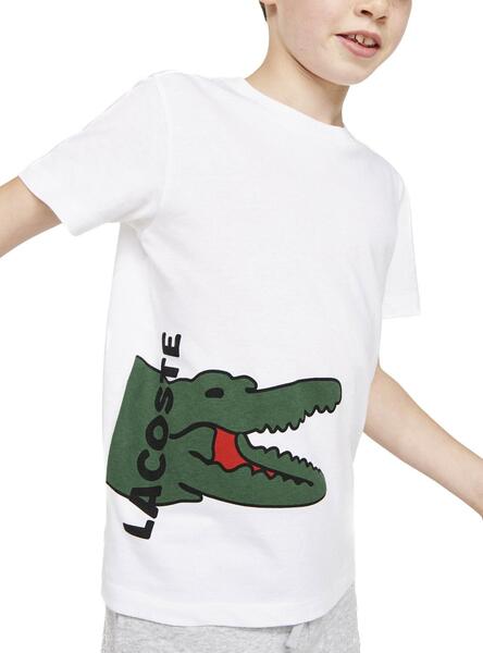 Camiseta Lacoste Cocodrilo Estampado Blanco Niño