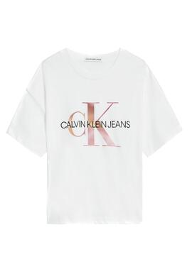 Camiseta Calvin Klein Distorted Blanco Para Niña