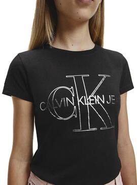 Camiseta Calvin Klein Monogram Outline Negro Niña