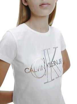 Camiseta Calvin Klein Monogram Outline Blanco Niña