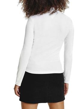 Camiseta Tommy Jeans Rib Mock Neck Blanco Mujer