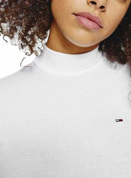 Camiseta Tommy Jeans Rib Mock Neck Blanco Mujer