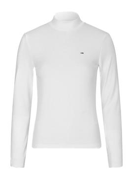 Camiseta Tommy Jeans Rib Mock Neck Blanco Mujer