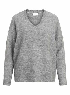 Jersey Vila Ella Cuello V Gris Para Mujer