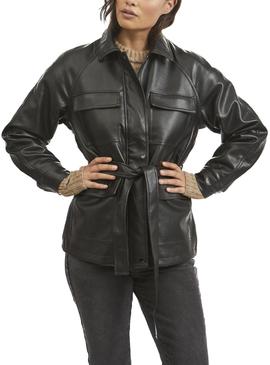 Chaqueta Vila Fraya Coated Belted Negro Para Mujer