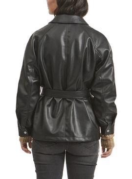 Chaqueta Vila Fraya Coated Belted Negro Para Mujer