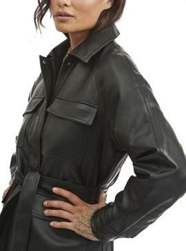 Chaqueta Vila Fraya Coated Belted Negro Para Mujer