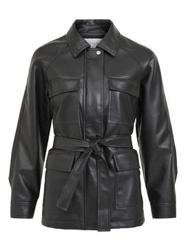 Chaqueta Vila Fraya Coated Belted Negro Para Mujer