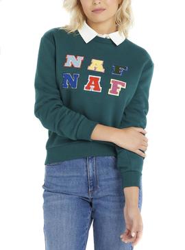 Sudadera Naf Naf Felpa Verde Letras Para Mujer