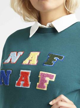 Sudadera Naf Naf Felpa Verde Letras Para Mujer