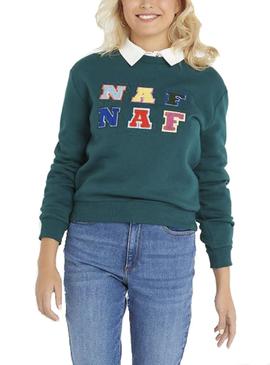 Sudadera Naf Naf Felpa Verde Letras Para Mujer