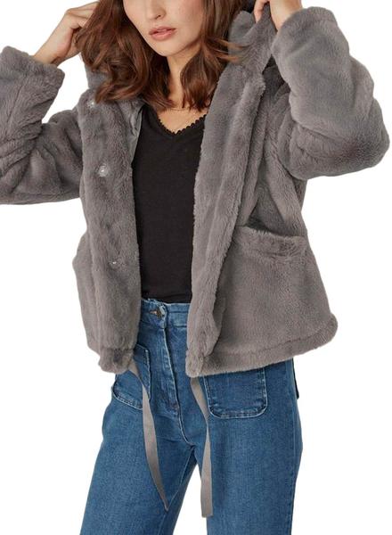 Abrigo Naf Naf Pelo Gris para Mujer