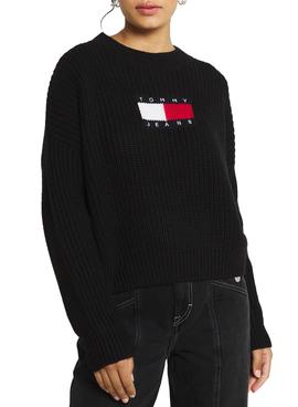 Jersey Tommy Jeans Center Flag Negro Mujer