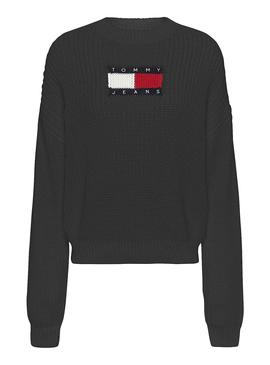 Jersey Tommy Jeans Center Flag Negro Mujer