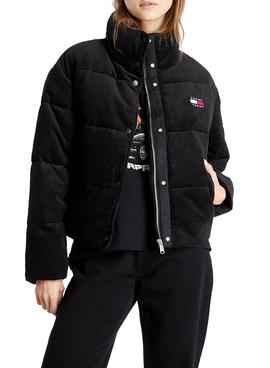 Chaqueta Tommy Jeans Cord Puffa Negro Para Mujer