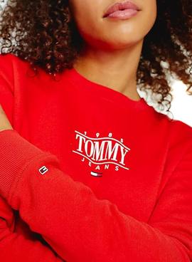 Sudadera Tommy Jeans Essential Logo Rojo Mujer