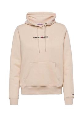 Sudadera Tommy Jeans Linear Logo Beige Para Mujer