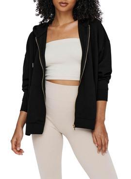 Sudadera Only Feel Zip Oversize Negro Para Mujer