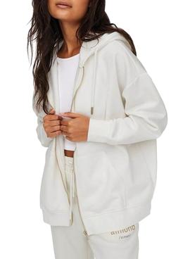 Sudadera Only Feel Zip Oversize Beige Para Mujer