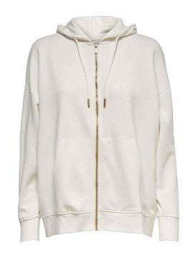 Sudadera Only Feel Zip Oversize Beige Para Mujer