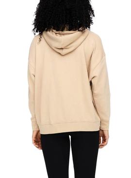 Sudadera Only Feel Zip Oversize Tostado Para Mujer