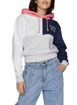 Sudadera Tommy Jeans Crop Colorblock Gris Mujer