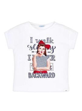 Camiseta Mayoral Strass Blanca Niña