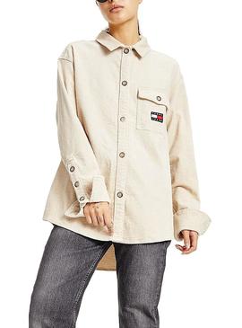 Sobrecamisa Tommy Jeans Cord Beige para Mujer