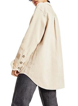 Sobrecamisa Tommy Jeans Cord Beige para Mujer