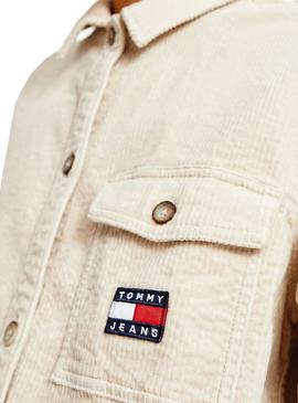 Sobrecamisa Tommy Jeans Cord Beige para Mujer