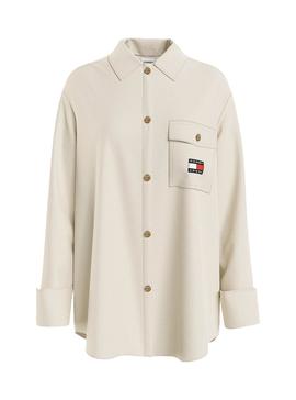 Sobrecamisa Tommy Jeans Cord Beige para Mujer