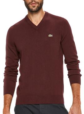 Jersey Lacoste Cuello Pico Granate para Hombre