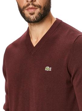 Jersey Lacoste Cuello Pico Granate para Hombre