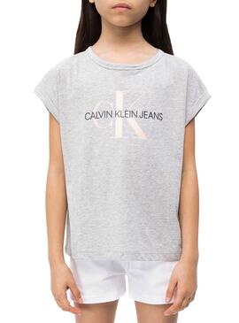 Camiseta Calvin Klein Monogram Gris Para Niña