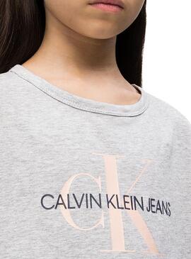 Camiseta Calvin Klein Monogram Gris Para Niña
