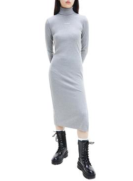 Vestido Calvin Klein Midi Cuello Vuelto Gris Mujer