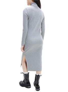 Vestido Calvin Klein Midi Cuello Vuelto Gris Mujer