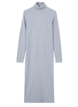 Vestido Calvin Klein Midi Cuello Vuelto Gris Mujer