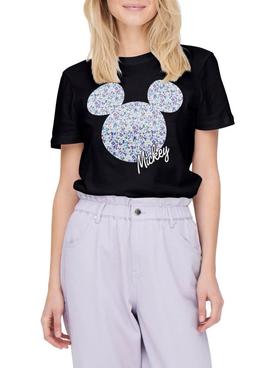 Camiseta Only Disney Flores Mickey Negro Mujer