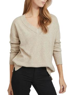 Jersey Vila Viril Oversize V Neck Beige Para Mujer