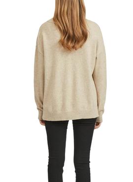 Jersey Vila Viril Oversize V Neck Beige Para Mujer